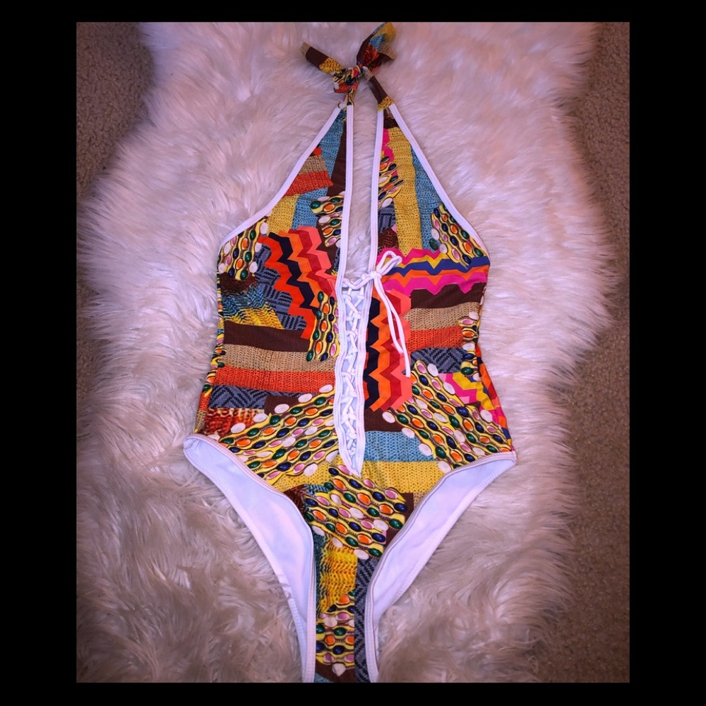 🩱 printed deep cut tie up high cut bathing suit